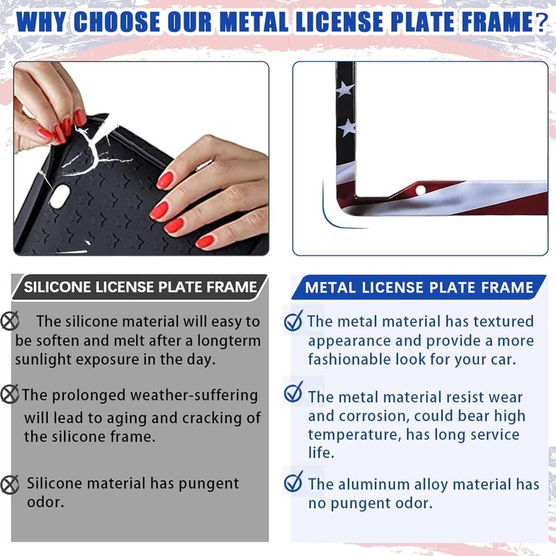LIN KANG American Flag License Plate Frame Holder - 2 Pack Universal Aluminum Matte Stripe US Flag Gloss Patriotic Car Plate Frame Covers with Free Screws Fasteners Caps - Image 5